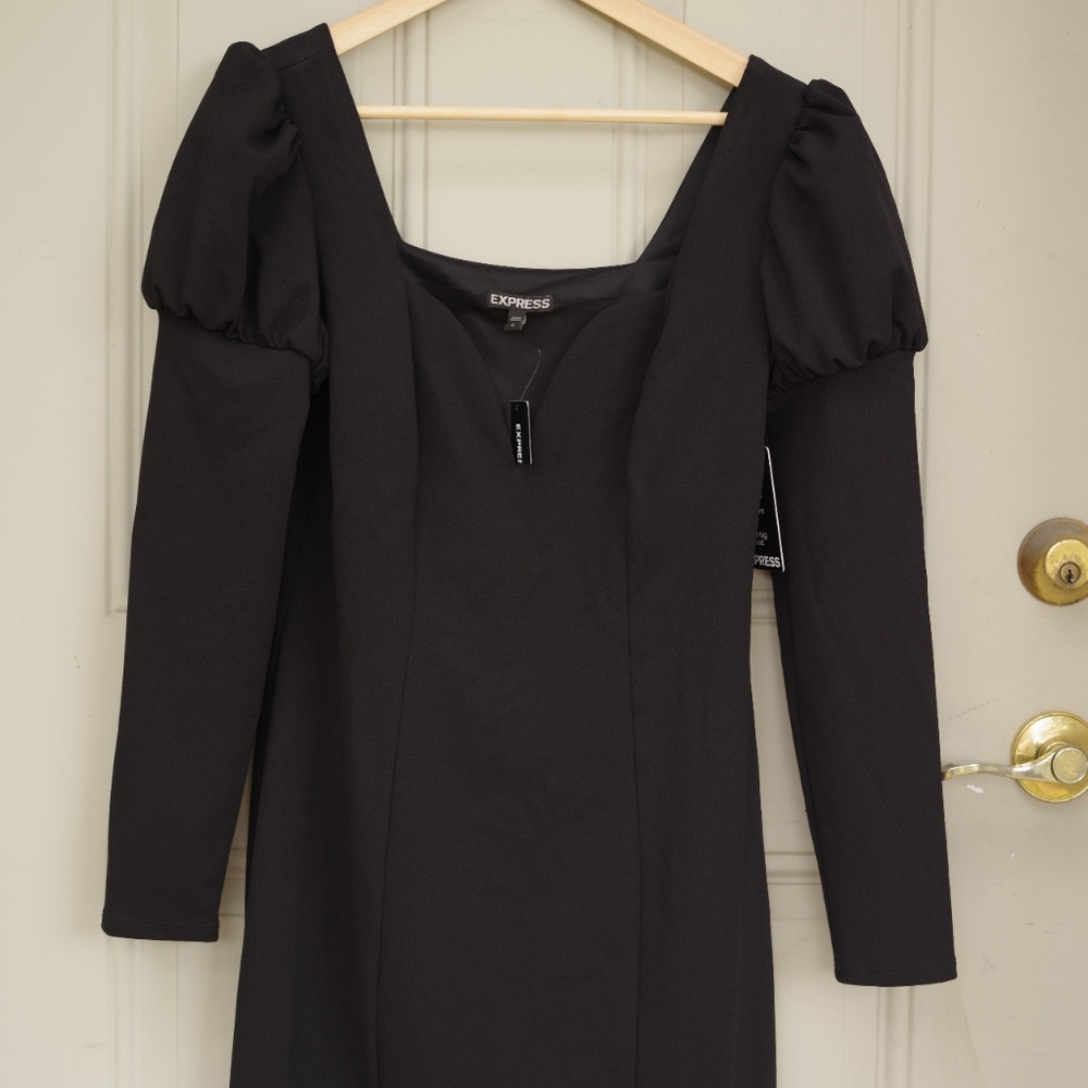 Express black dress with puff sleeves